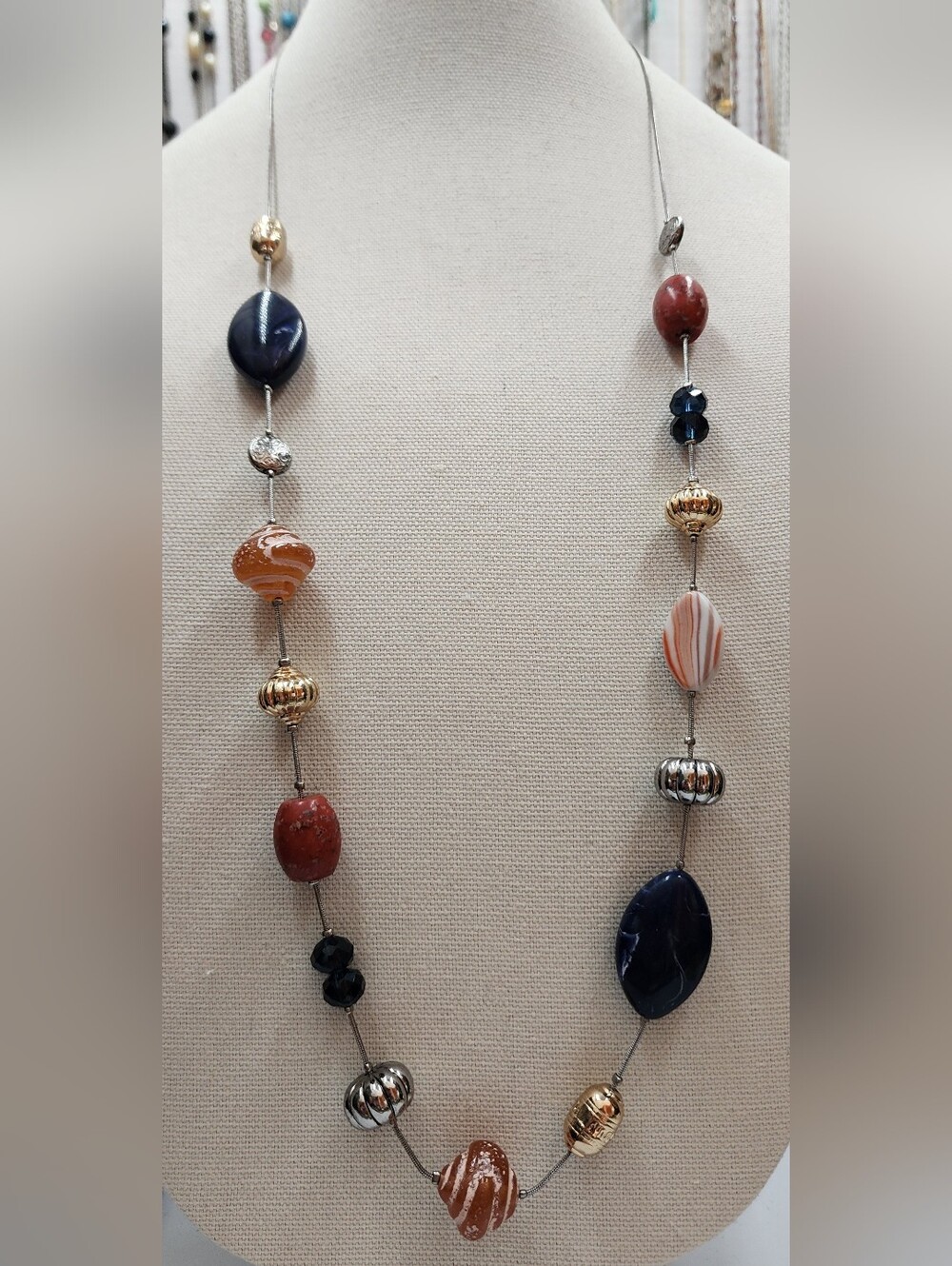 Chico’s Long Necklace Multicolor Silver Tone 34" 4" Extender
